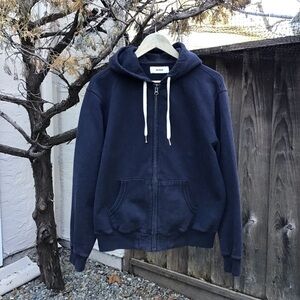 Buck Mason Full Zip Hoodie Navy Blue Cotton Mens Large Classic USA Style